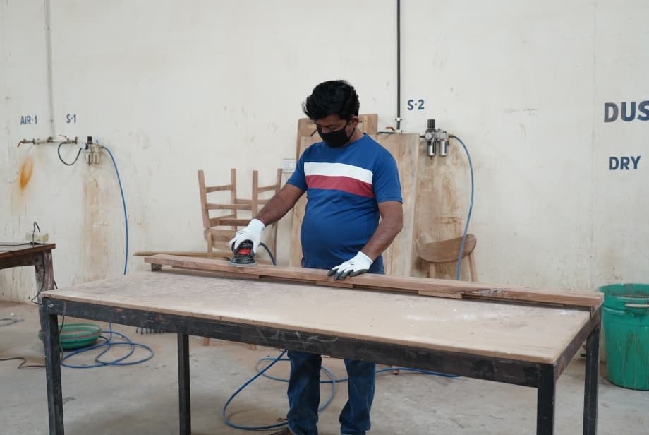 Solid Timber Seasoning & Precision Orbital Sanding at WoodBMine Sangariya Workshop, Jodhpur