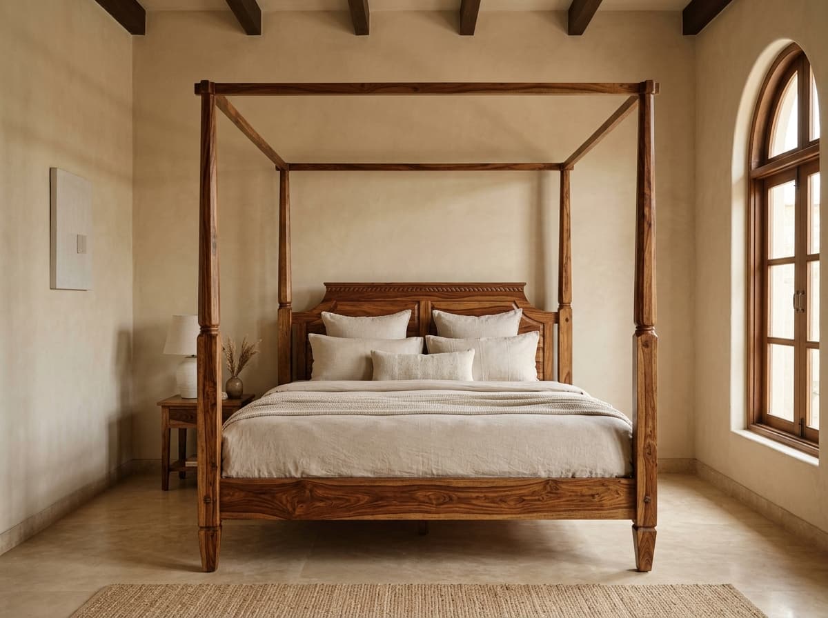 Darbar Hand-Carved Four Poster Bed - Wood B' Mine bespoke furniture