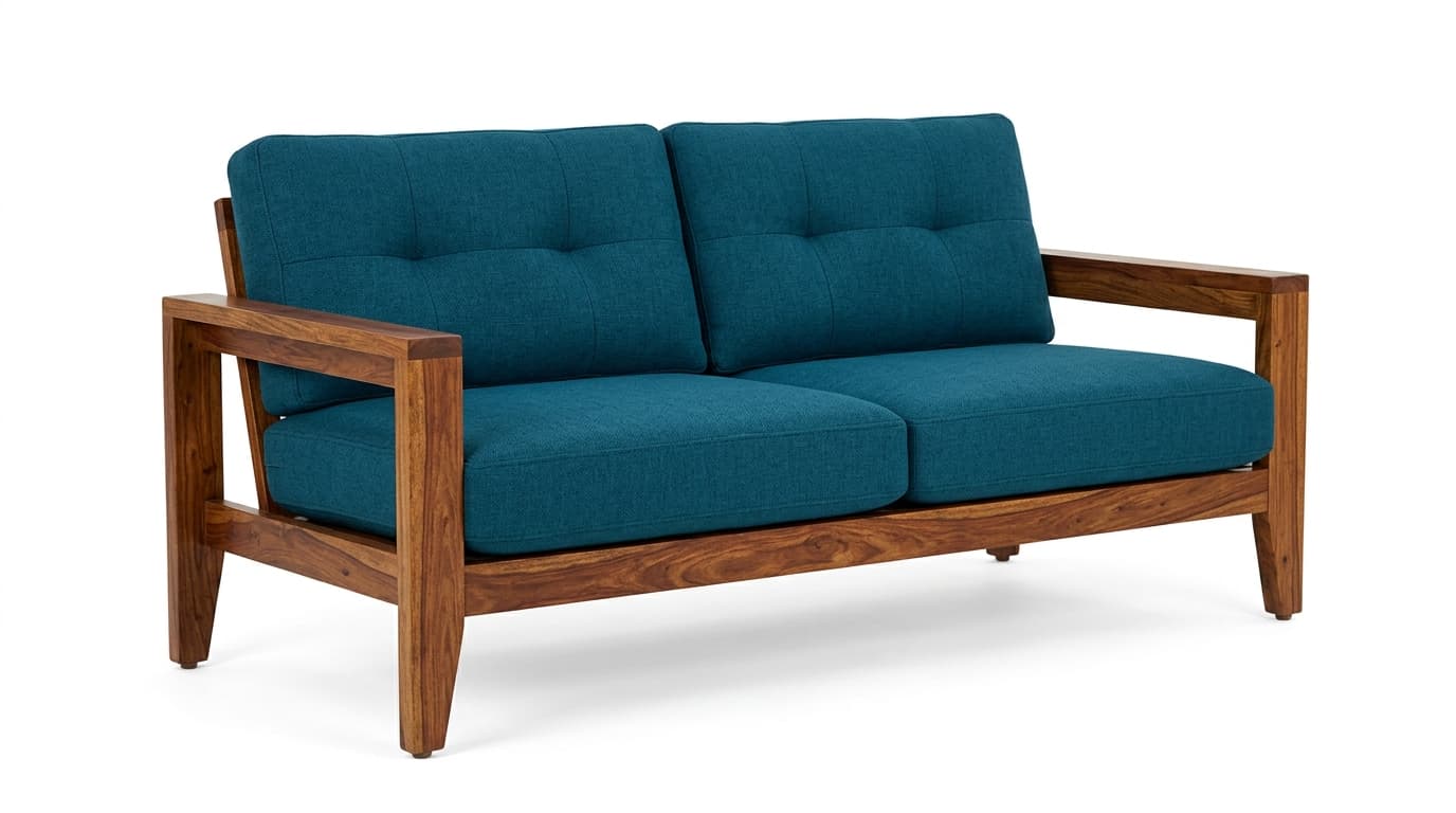 Solid Sheesham Teal 2-Seater Sofa - Profile View