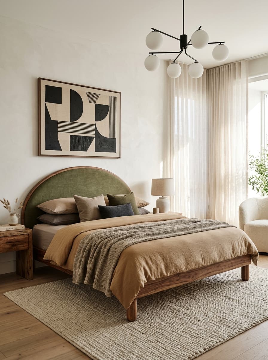 WoodBMine Minimalist Bedroom Sanctuary - Solid Sheesham Bed & Natural Linens