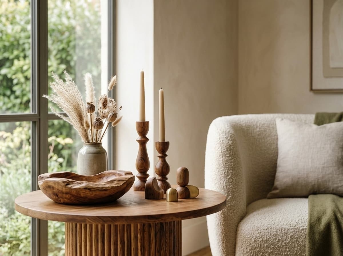 WoodBMine Handcrafted Wood and Brass Table Accents